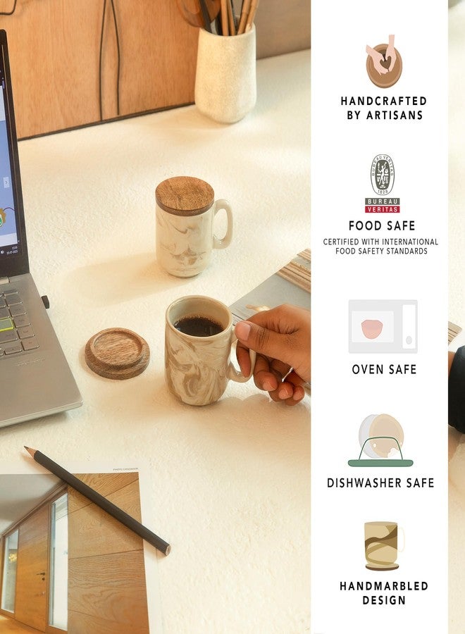 Ellementry Jupiter Ceramic Mug Set of 4 with Wooden Lids (150 ml Each) | Multipurpose Lid as Coaster | Handmade in India | Coffee, Tea & Milk Mugs | Dishwasher Safe | Gift for Home & Office - Image 2